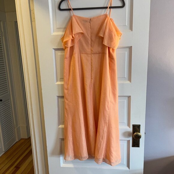 Halston peach gold metallic cold shoulder midi Georgette formal dress 12 - Picture 7 of 14